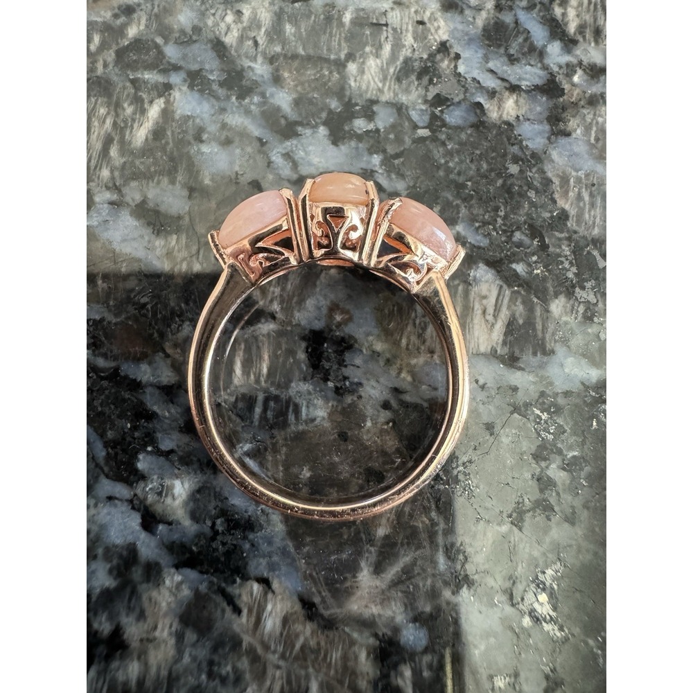 925 Sterling Silver Rose Gold Plated Vintage Real Coral Floral Ring Sz 8 Pink